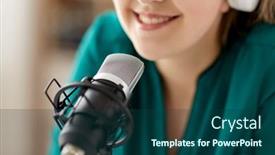  Presentation with podcast - Beautiful PPT layouts featuring technology-mass-media-and-people backdrop and a ocean colored foreground