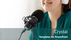  Presentation with mass media - Presentation design consisting of technology-mass-media-and-people background and a ocean colored foreground