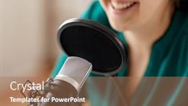  Presentation with mass media - Slide deck consisting of technology-mass-media-and-people background and a coral colored foreground