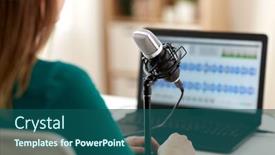  Presentation with mass media - Audience pleasing presentation theme consisting of technology-mass-media-and-people backdrop and a ocean colored foreground