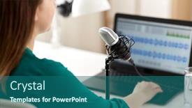  Presentation with mass media - Theme enhanced with technology-mass-media-and-people background and a ocean colored foreground