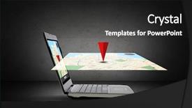  Presentation with gps - Colorful theme enhanced with technology navigation location and advertisement concept - laptop computer with gps navigator map on screen backdrop and a dark gray colored foreground