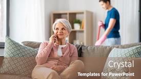  Presentation with old people - Amazing PPT theme having technology-old-age-and-people backdrop and a coral colored foreground