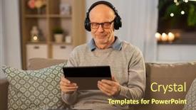  Presentation with old music - Amazing PPT theme having technology-old-people-and-lifestyle backdrop and a tawny brown colored foreground