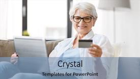  Presentation with online shopping and delivery - Colorful slide set enhanced with technology online shopping and people backdrop and a light blue colored foreground