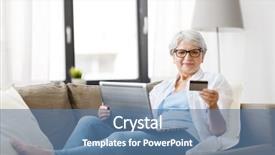  Presentation with earn money for shopping online - Amazing slide deck having technology online shopping and people backdrop and a teal colored foreground