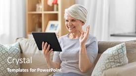  Presentation with communication - Presentation design enhanced with technology-people-and-communication-concept background and a coral colored foreground