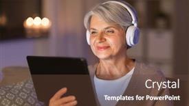  Presentation with computer music - Amazing slide set having technology-people-and-lifestyle-concept backdrop and a tawny brown colored foreground