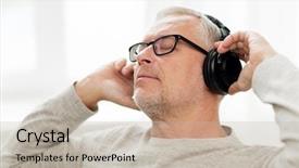  Presentation with music headphones - Presentation theme with living room old radio - technology people and lifestyle concept background and a mint green colored foreground