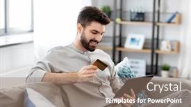  Presentation with online shopping - Colorful slide set enhanced with technology-people-and-online-shopping backdrop and a coral colored foreground