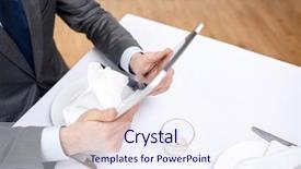  Presentation with food technology - Slide deck featuring technology people food and dinner background and a sky blue colored foreground