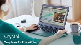  Presentation with video production - PPT theme featuring technology-post-production-and-vlog background and a ocean colored foreground