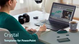  Presentation with video production - Cool new presentation design with technology-post-production-and-vlog backdrop and a ocean colored foreground