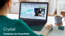  Presentation with video production - Presentation having technology-post-production-and-vlog background and a ocean colored foreground