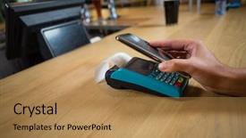  Presentation with contactless - Beautiful PPT layouts featuring technology register - cropped hand of customer making backdrop and a coral colored foreground