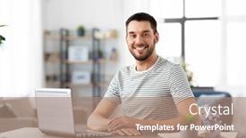  Presentation with remote working - Presentation design with technology-remote-job-and-business background and a coral colored foreground