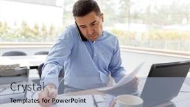  Presentation with home office - Cool new slide set with technology-remote-job-and-business backdrop and a light blue colored foreground