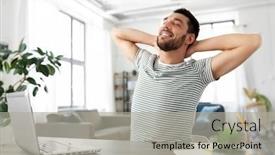  Presentation with home office - Beautiful slides featuring technology-remote-job-and-business backdrop and a light gray colored foreground