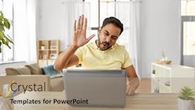  Presentation with high technology - Amazing slide deck having technology-remote-job-and-communication backdrop and a coral colored foreground