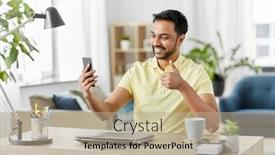  Presentation with home office - Amazing PPT theme having technology-remote-job-and-gesture backdrop and a coral colored foreground