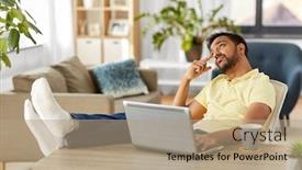  Presentation with home office - Slide deck consisting of technology-remote-job-and-lifestyle background and a coral colored foreground