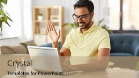  Presentation with home office - Beautiful PPT theme featuring technology-remote-job-and-lifestyle backdrop and a coral colored foreground