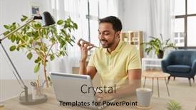  Presentation with recorder - Audience pleasing slide deck consisting of technology-remote-job-and-lifestyle backdrop and a coral colored foreground