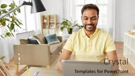  Presentation with remote working - Slide set consisting of technology-remote-job-and-lifestyle background and a coral colored foreground