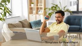  Presentation with home office - Audience pleasing PPT theme consisting of technology-remote-job-and-lifestyle backdrop and a coral colored foreground