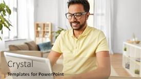  Presentation with remote working - PPT theme with technology-remote-job-and-lifestyle background and a coral colored foreground