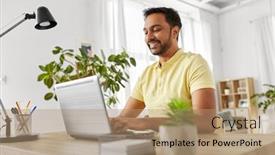  Presentation with remote working - Presentation design having technology-remote-job-and-lifestyle background and a coral colored foreground