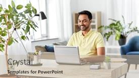  Presentation with remote working - Cool new presentation theme with technology-remote-job-and-lifestyle backdrop and a mint green colored foreground