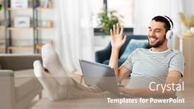  Presentation with remote - Cool new presentation theme with technology-remote-job-and-lifestyle backdrop and a coral colored foreground