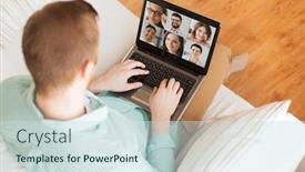  Presentation with remote - Colorful theme enhanced with technology-remote-job-and-online backdrop and a sky blue colored foreground