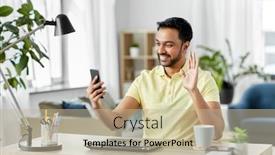  Presentation with home office - Presentation design featuring technology-remote-job-and-people background and a mint green colored foreground