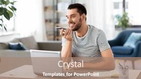  Presentation with home office - Slides consisting of technology-remote-job-and-people background and a coral colored foreground