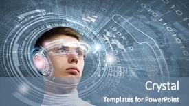  Presentation with futuristic glasses - Cool new presentation with technology robot - young man wearing futuristic glasses backdrop and a seafoam green colored foreground