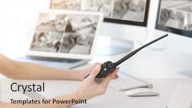  Presentation with radio - Slides with technology safeguard holding radio transmitter background and a soft green colored foreground