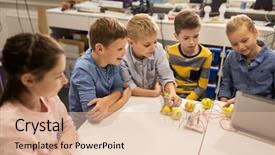  Presentation with education children technology science - Cool new PPT layouts with technology science and people concept backdrop and a lemonade colored foreground