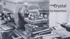  Presentation with machine shop - Slide set consisting of technology service operations - part of turning machine background and a light gray colored foreground