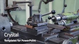  Presentation with machine shop - Slide deck enhanced with technology service operations - part of turning machine background and a dark gray colored foreground