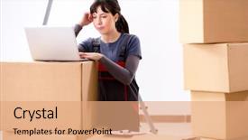  Presentation with navegador internet - Audience pleasing PPT theme consisting of technology service operations - woman accepting relocation order backdrop and a coral colored foreground