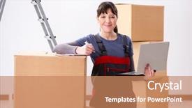  Presentation with internet and communication - Amazing theme having technology service operations - woman accepting relocation order backdrop and a coral colored foreground