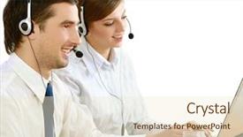  Presentation with smiling kids at summer camp - Amazing slide deck having technology services - businesswoman with headset smiling backdrop and a  colored foreground