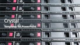  Presentation with data center - Presentation design having technology services - hardware in internet data center background and a dark gray colored foreground