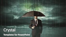  Presentation with solutions business - Cool new presentation with technology solutions - business man standing with umbrella backdrop and a dark gray colored foreground