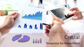  Presentation with documentation - Presentation featuring technology solutions - close-up of business people working background and a coral colored foreground