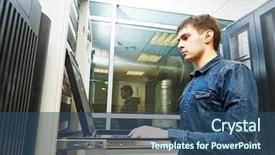  Presentation with server room - Presentation theme having technology solutions - network engineer working in server background and a ocean colored foreground