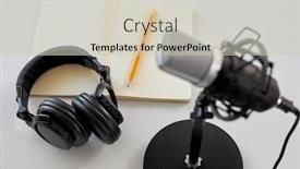  Presentation with podcast - PPT theme with technology-sound-recording-and-podcast background and a soft green colored foreground