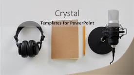  Presentation with podcast - Cool new presentation theme with technology-sound-recording-and-podcast backdrop and a light gray colored foreground